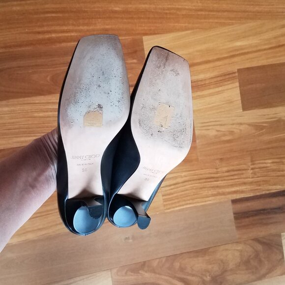 Jimmy Choo Marcela 85 Square-Toe Pumps in Black Calfskin Leather Size 6 - Picture 9 of 11